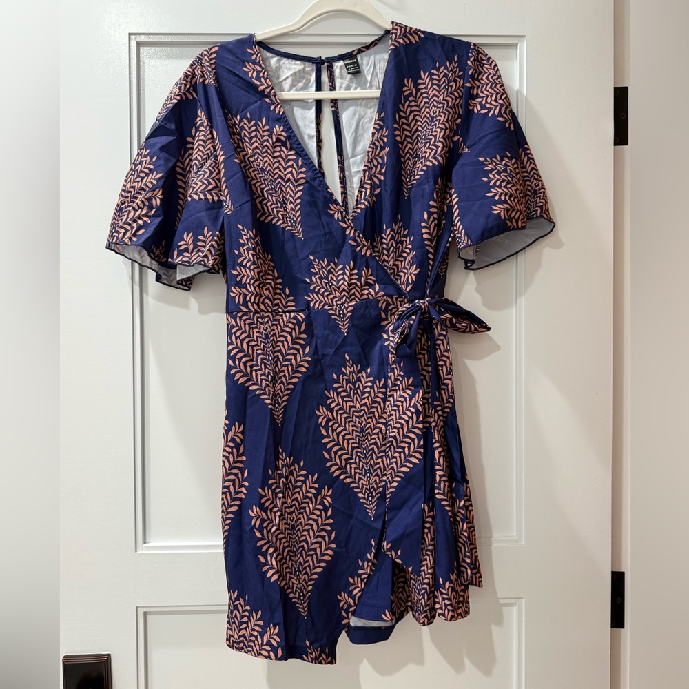 Gomorn Navy and Pink Wrap Dress